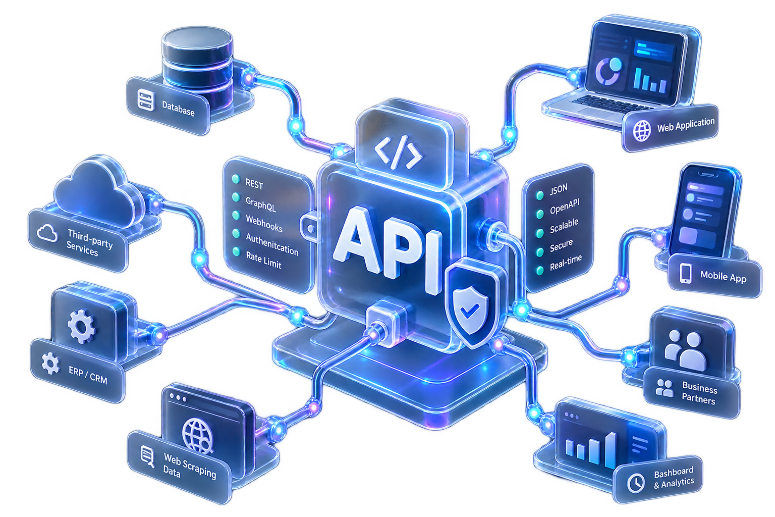 توسعه API و یکپارچه‌سازی — اتصال امن سیستم‌ها — WebScraper.ir