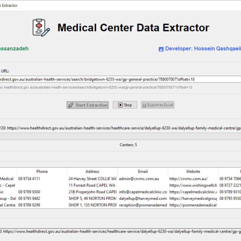 ربات استخراجگر دادههای مراکز درمانی